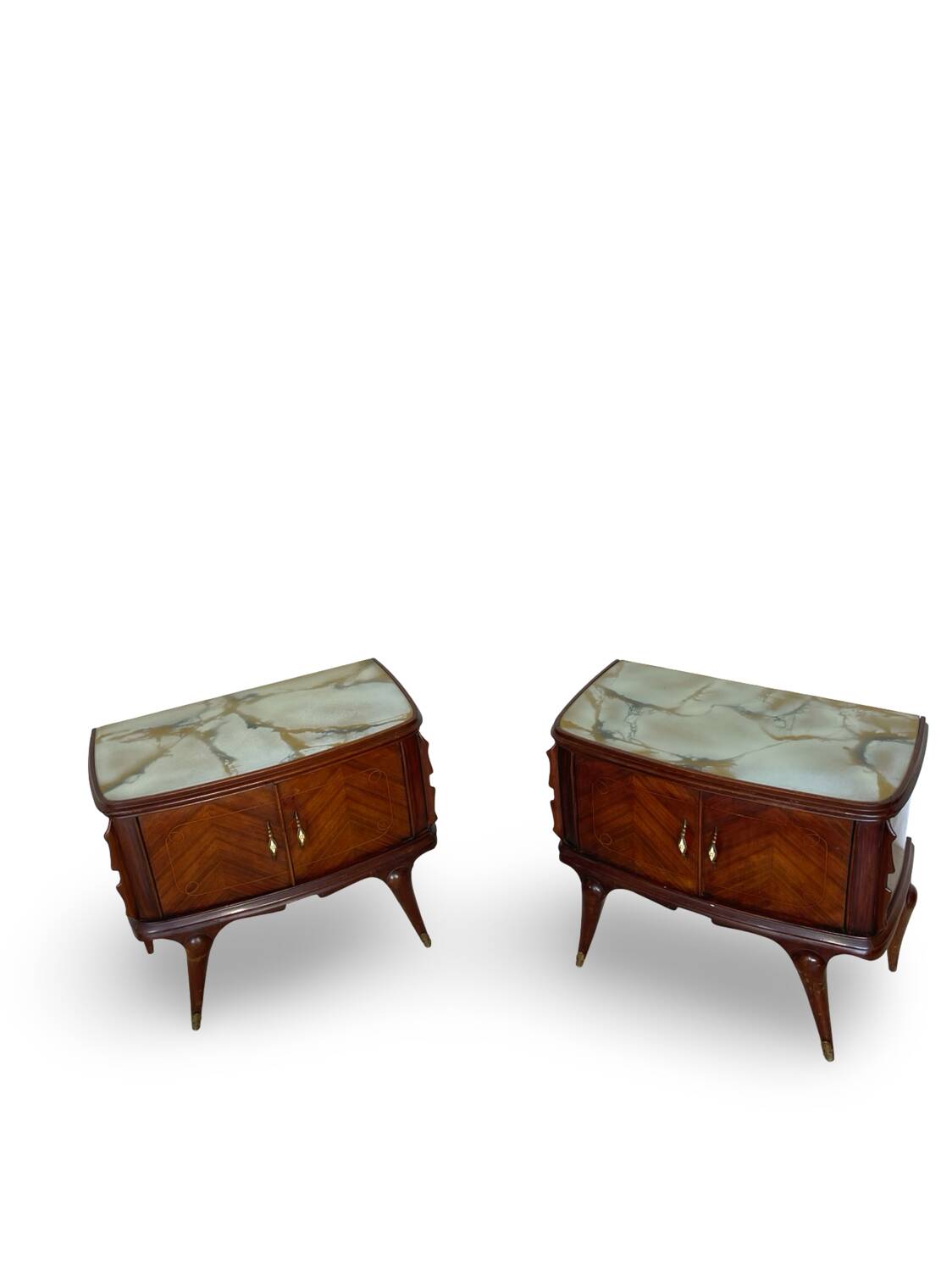 Tables de chevet plaquées en palissandre avec plateau en onyx vert