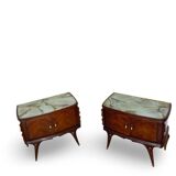 Tables de chevet plaquées en palissandre avec plateau en onyx vert