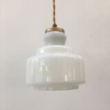 Art Deco pendant lamp in white opaline