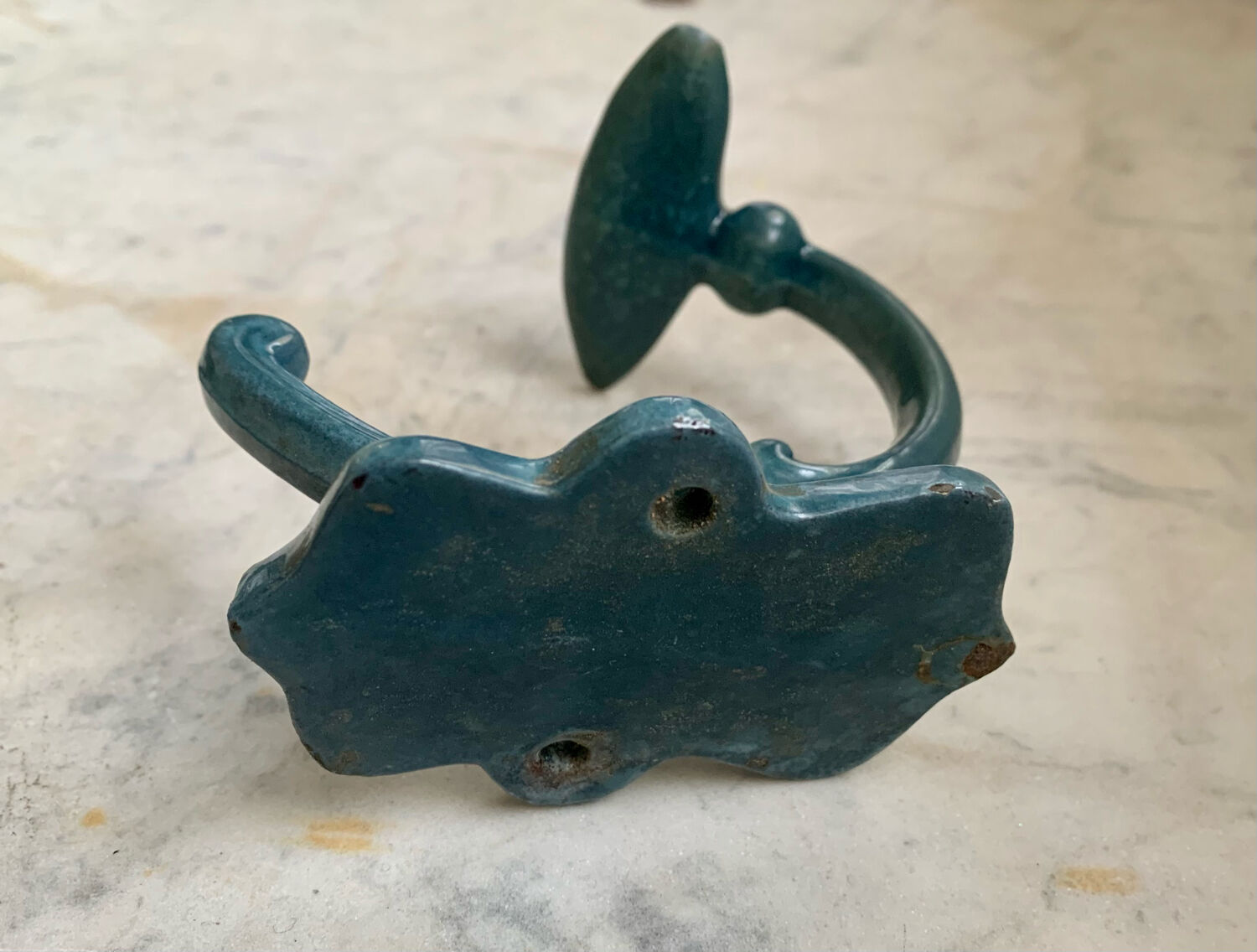 Blue enamelled cast iron hook