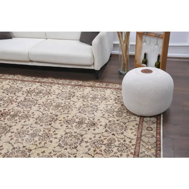 Vintage Turkish Hand-Knotted Wool Cotton Beige Area Rug 202x322