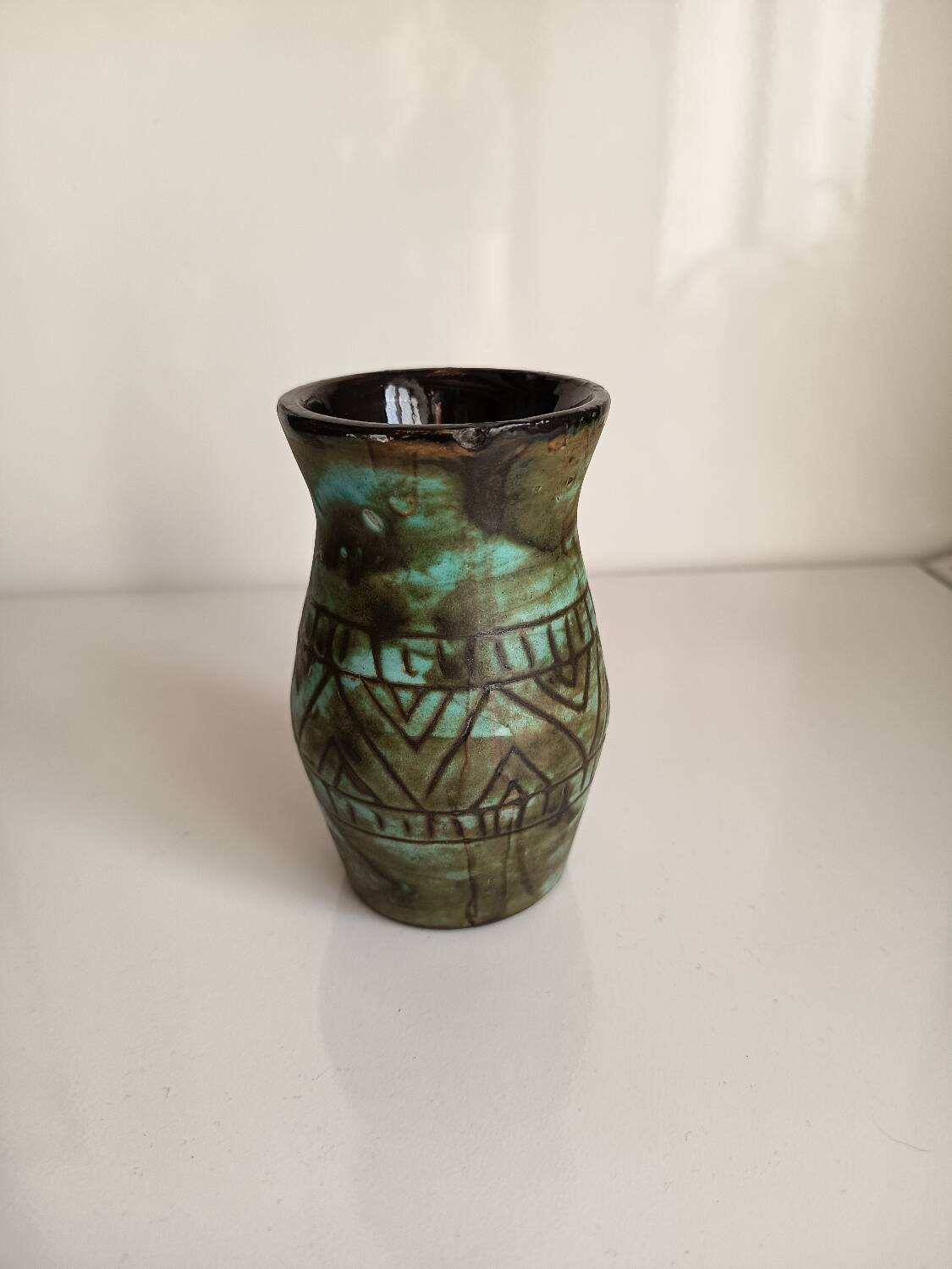 Vase Alain Maunier Vallauris 1950s 60s geometric turquoise decoration