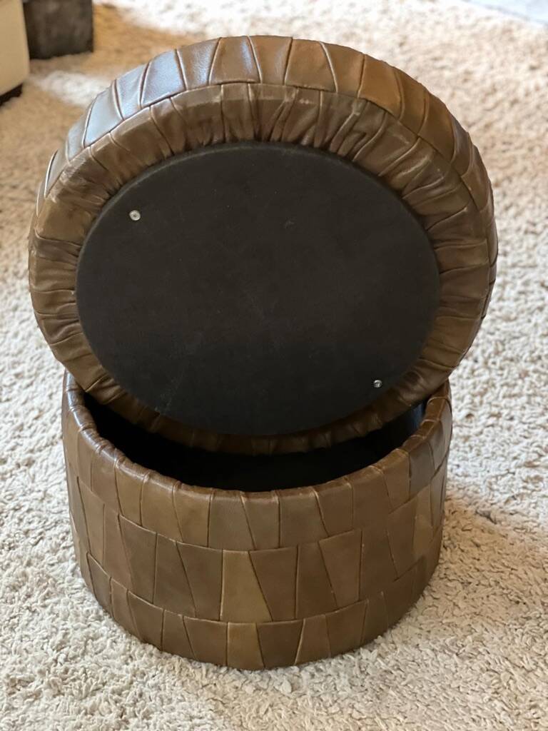 De Sede style khaki leather patchwork pouf / chest