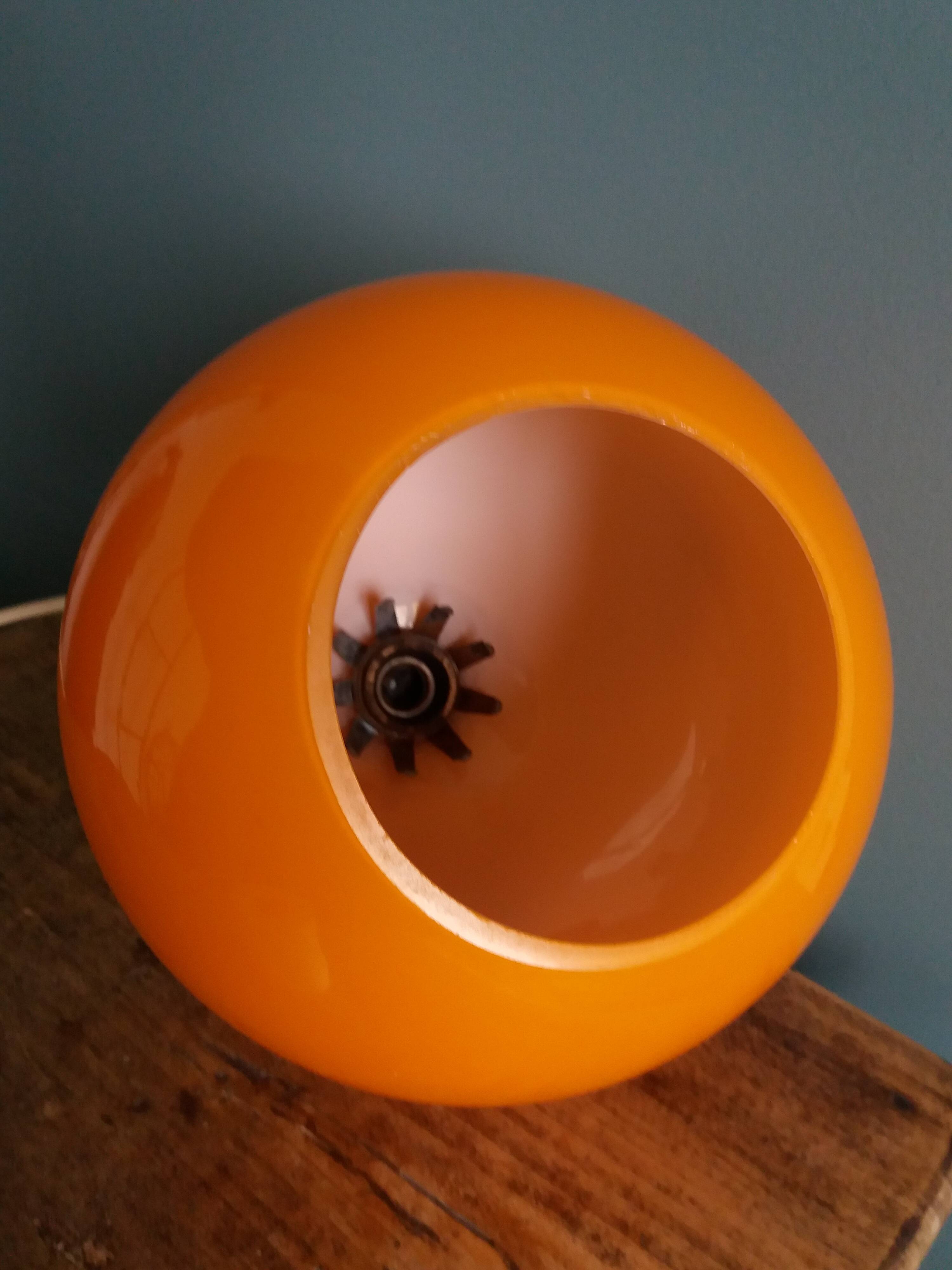 70s space age orange glass globe ball pendant light