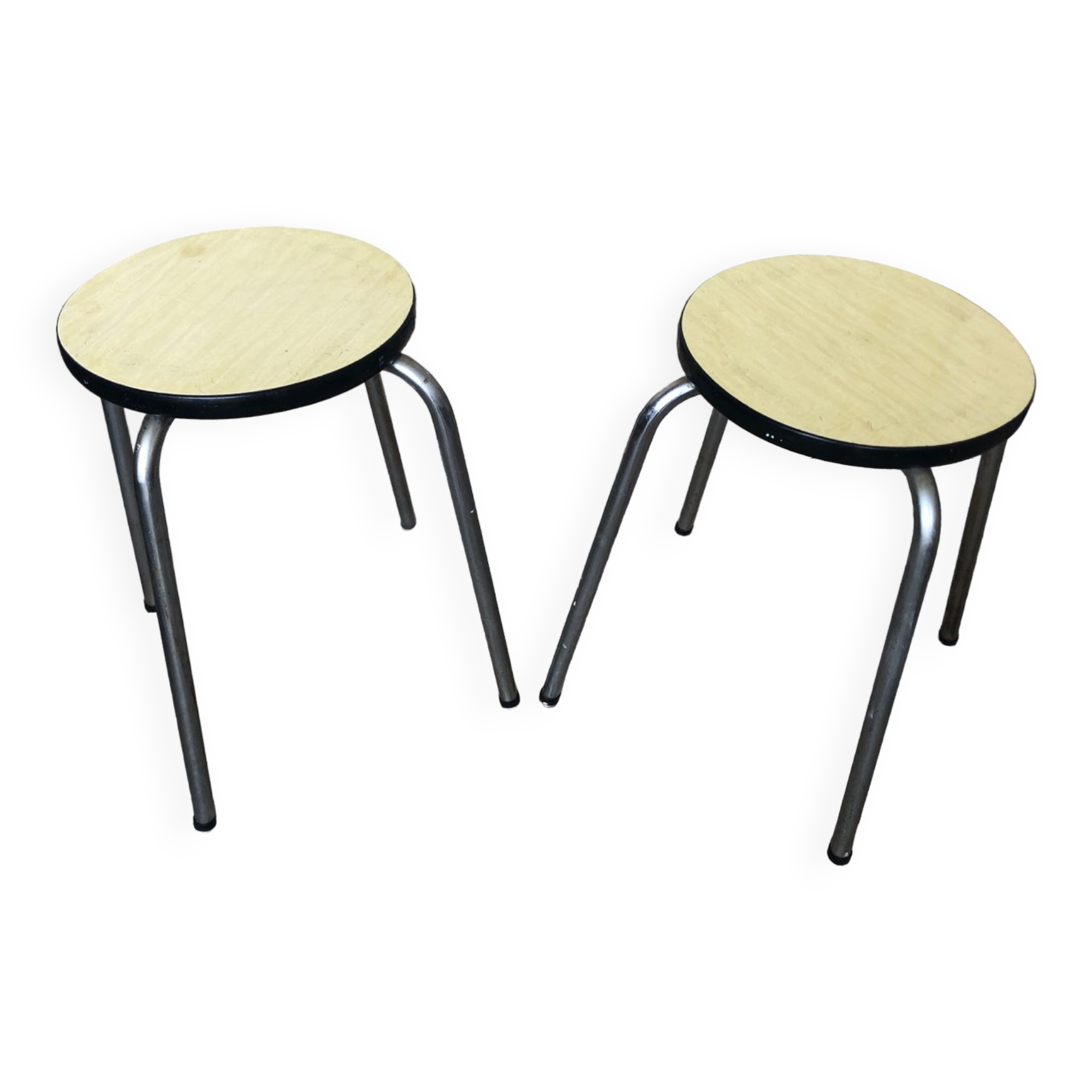 Pair of Formica Yellow Stool Feet Metal Vintage