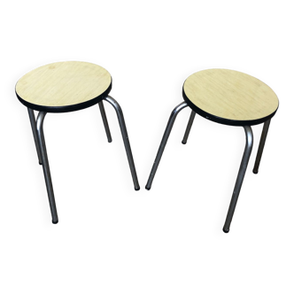 Pair of Formica Yellow Stool Feet Metal Vintage