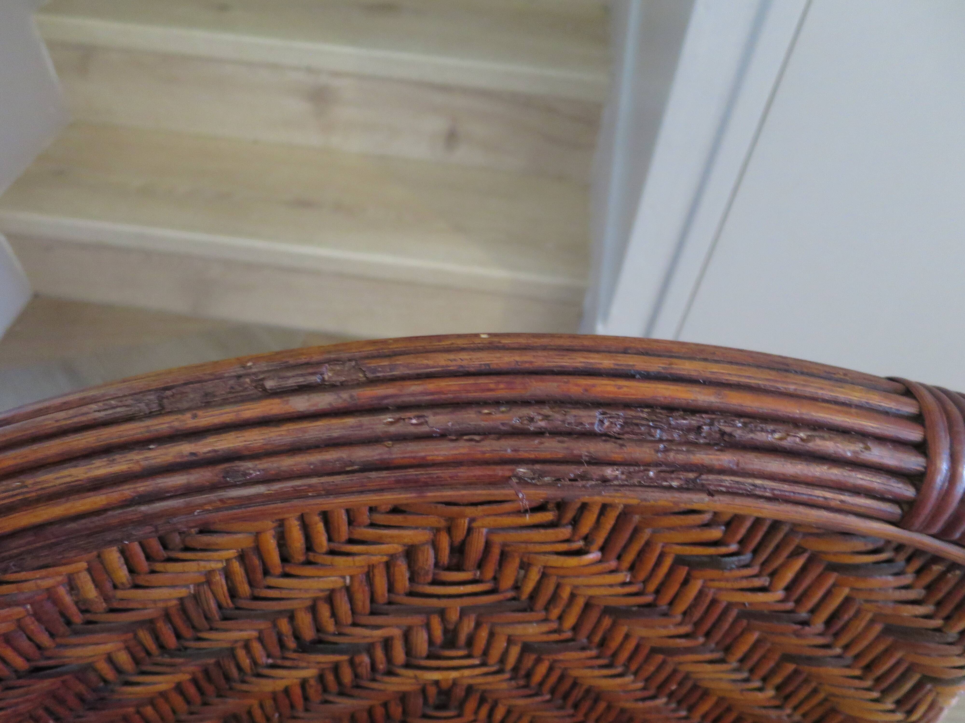 Two-seater banquette in woven rattan, wood and bamboo, 1980s.