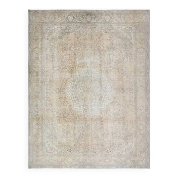 Tapis d'aire vintage persan fait main en laine et coton orange des années 1970 282x377