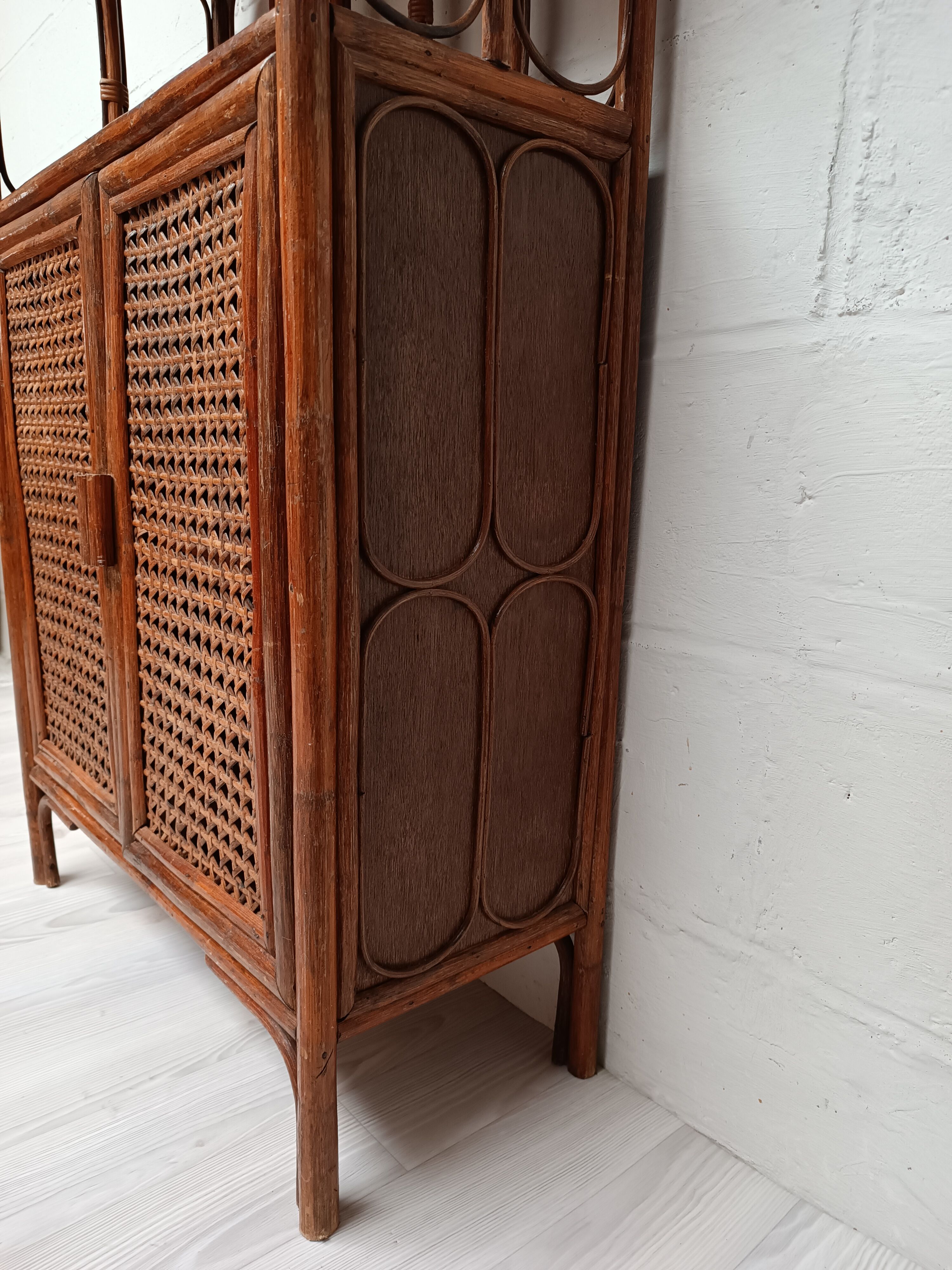 Vintage bamboo bookcase and canning