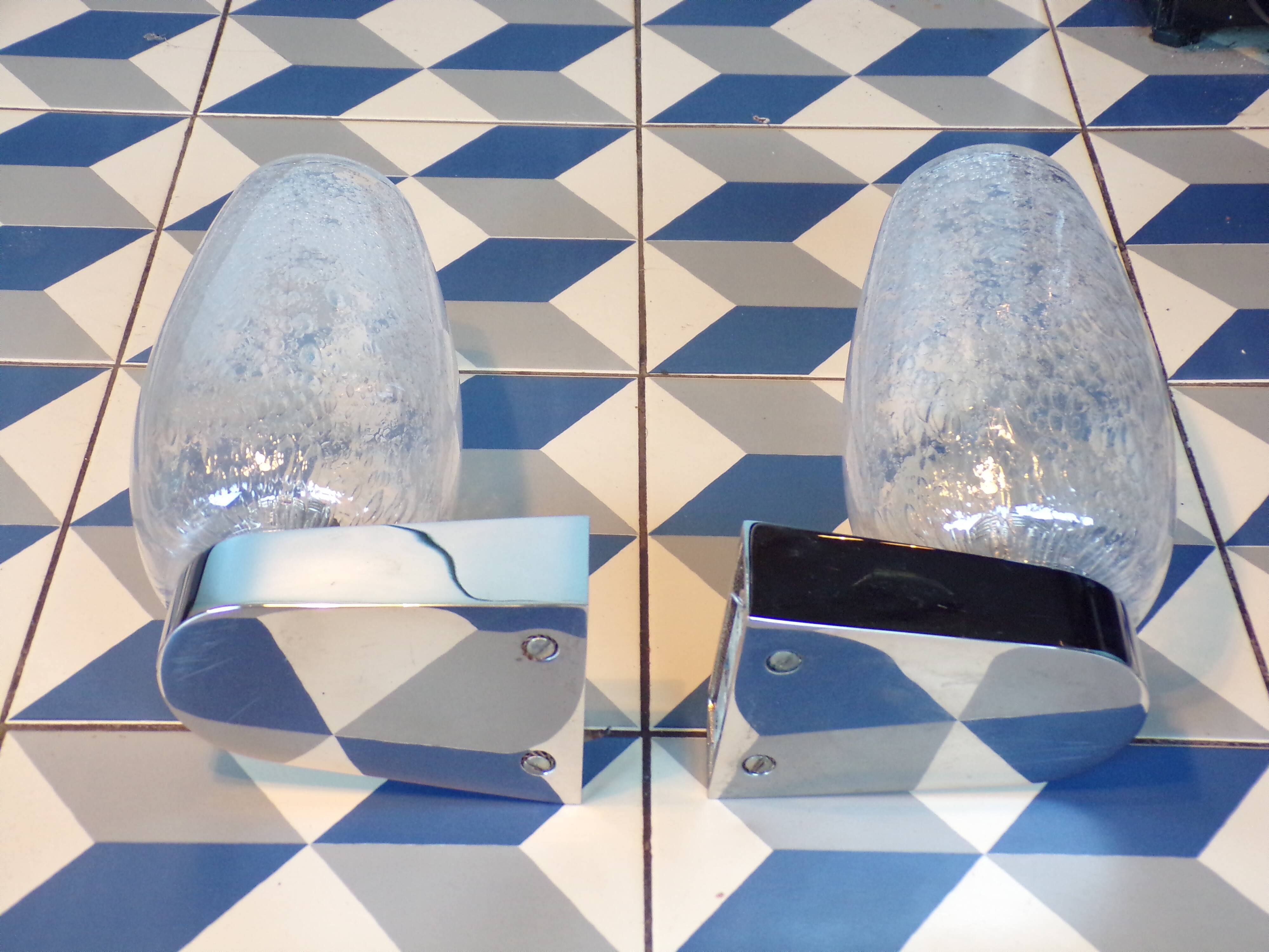 Pair of Keuco wall lights in bubbled glass