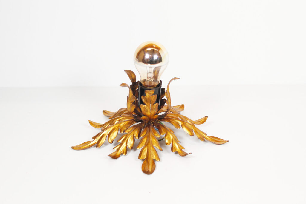 Small gilded floral flush mount light, Germany 1960s