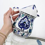 Vintage blue and green ceramic cat-shaped jug carafe