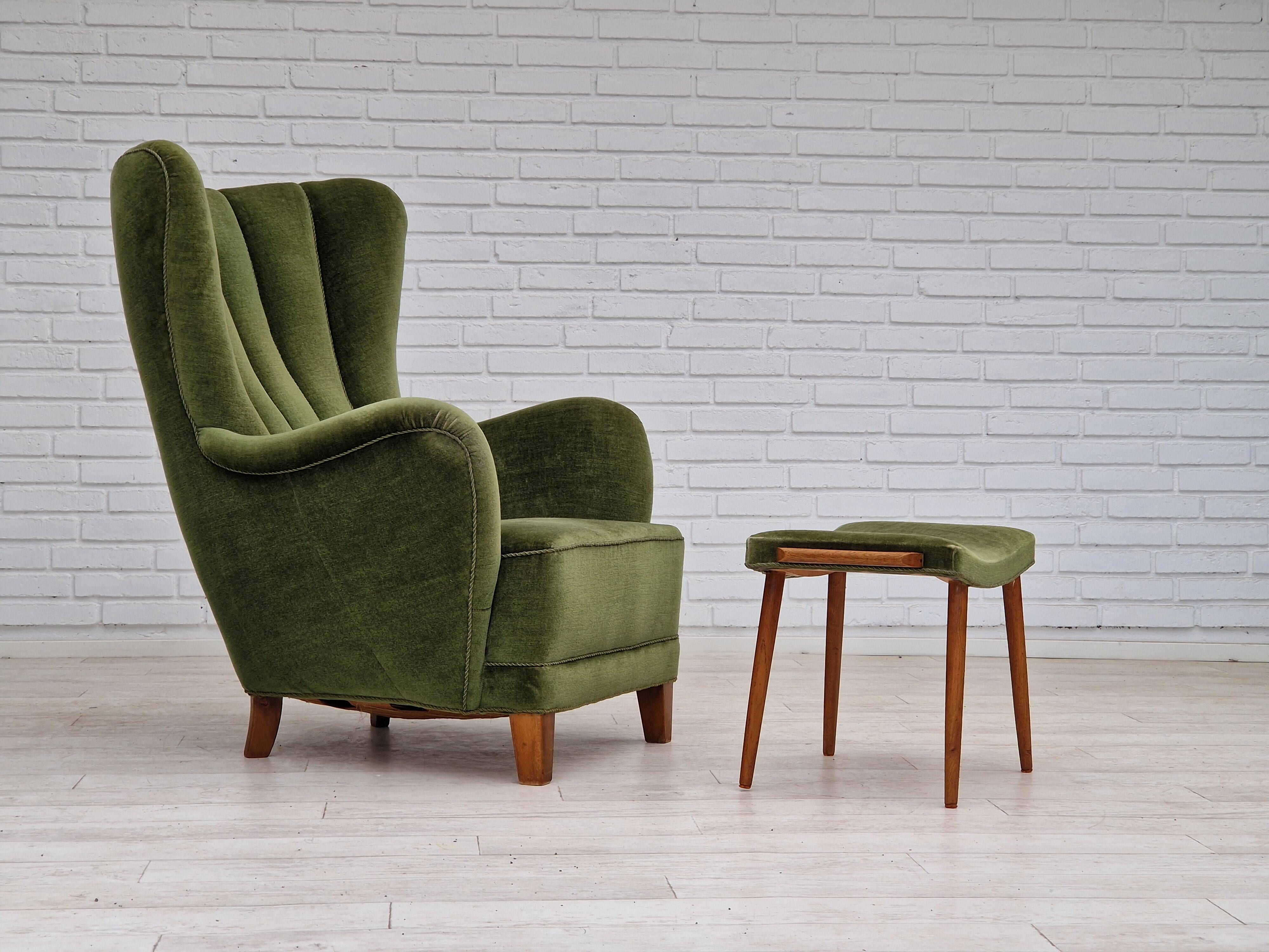 1960s, danish design, velour relax chair with footstool, original condition.