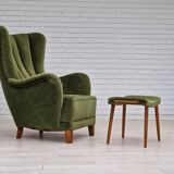 1960s, danish design, velour relax chair with footstool, original condition.