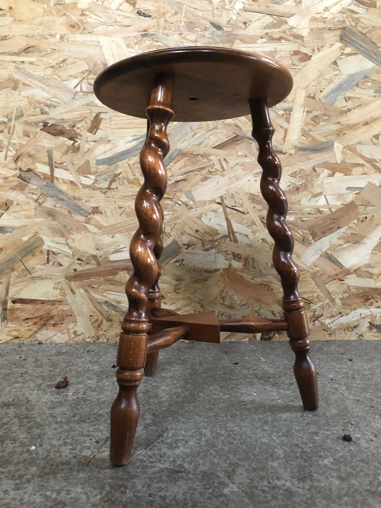 Old milking stool twisted feet vintage wood
