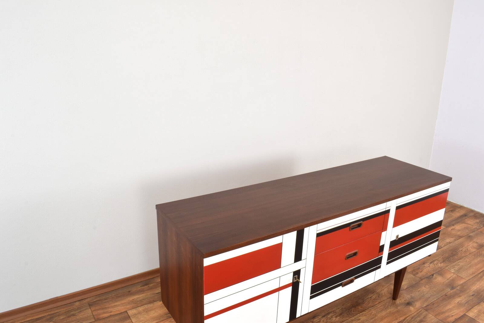 Mid-Century Walnut Sideboard with Hand-Painted Pattern, 1960s.