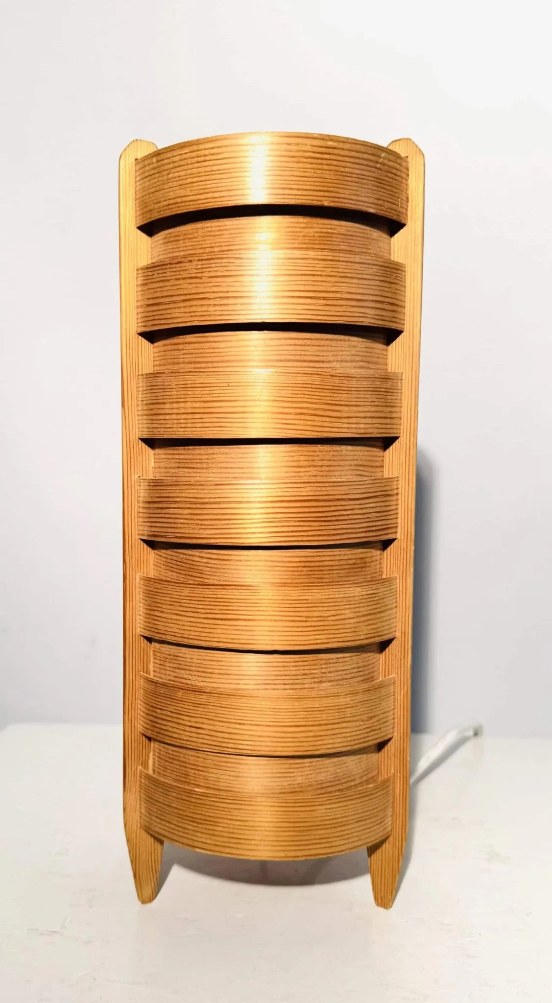 Cylindrical Pinewood Table Lamp In The Manner Of Hans-Agne Jakobsson, Sweden, Circa 1960S