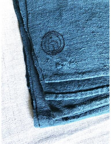 Aqua Blue Hemp Vintage Tablecloth