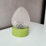 Vintage glass ceiling light with green plastic ring, 1980s