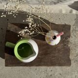 Mini vase with stylised flowers in green and yellow roses, H15.5.