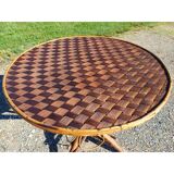 Table vintage en rotin et plateau noisetier
