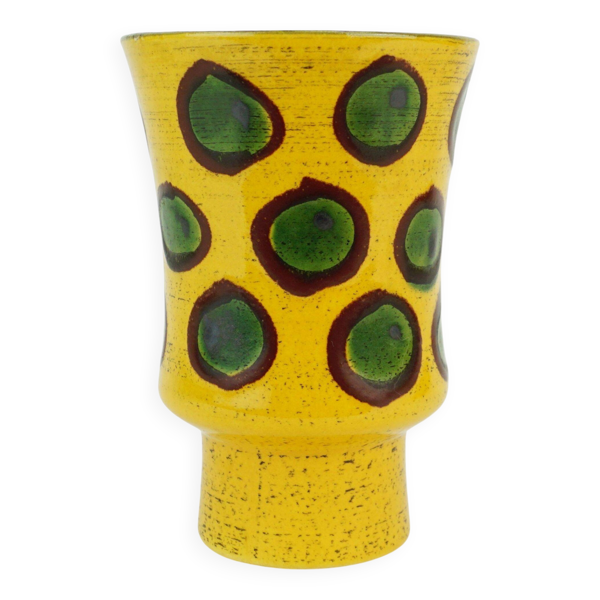 colorful hand-painted strehla gdr ceramic VASE yellow brown green polka dot