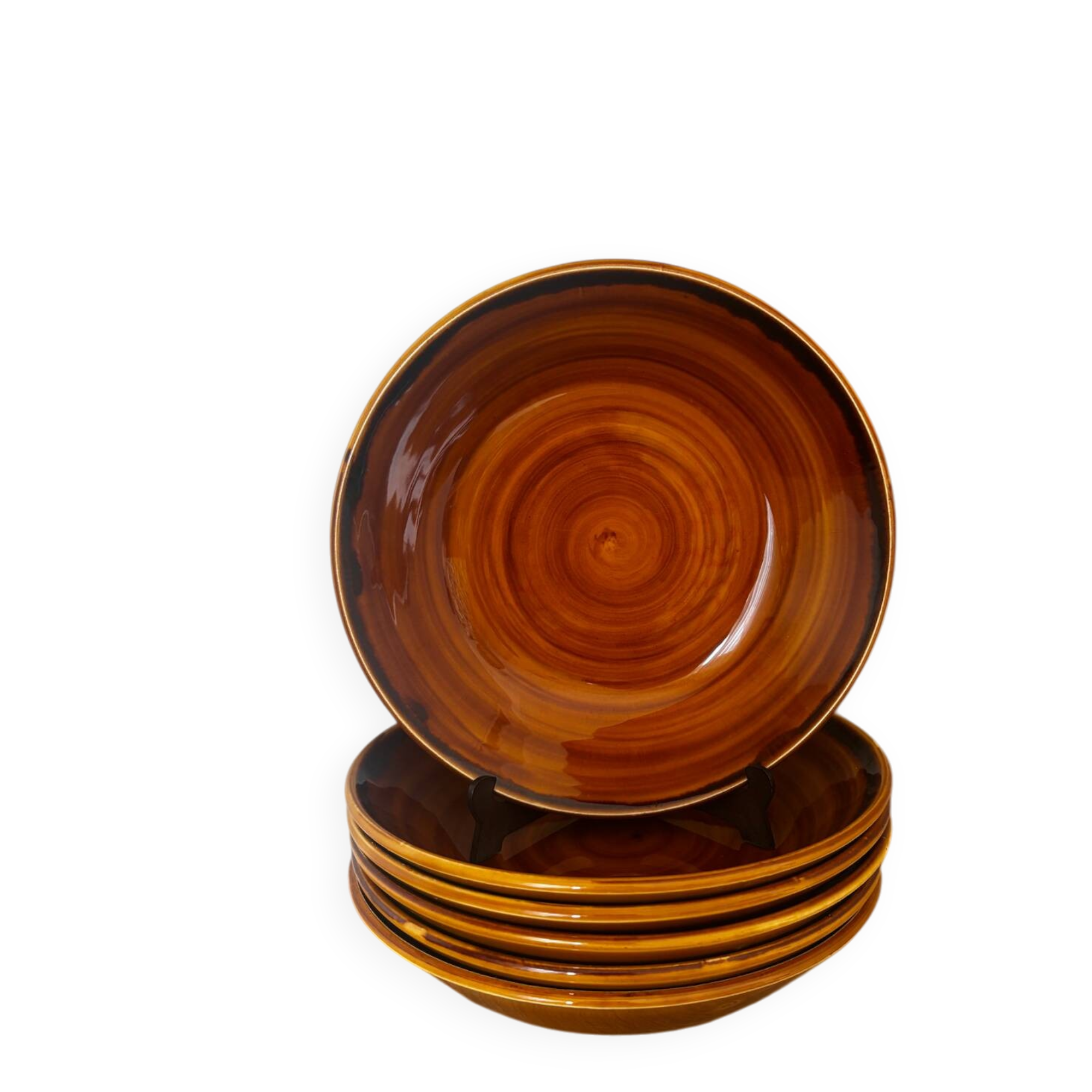 Vintage set of 6 honey brown deep plates Luneville.