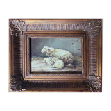 Painting bergerie signed B. Vaudron and frame