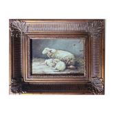 Painting bergerie signed B. Vaudron and frame