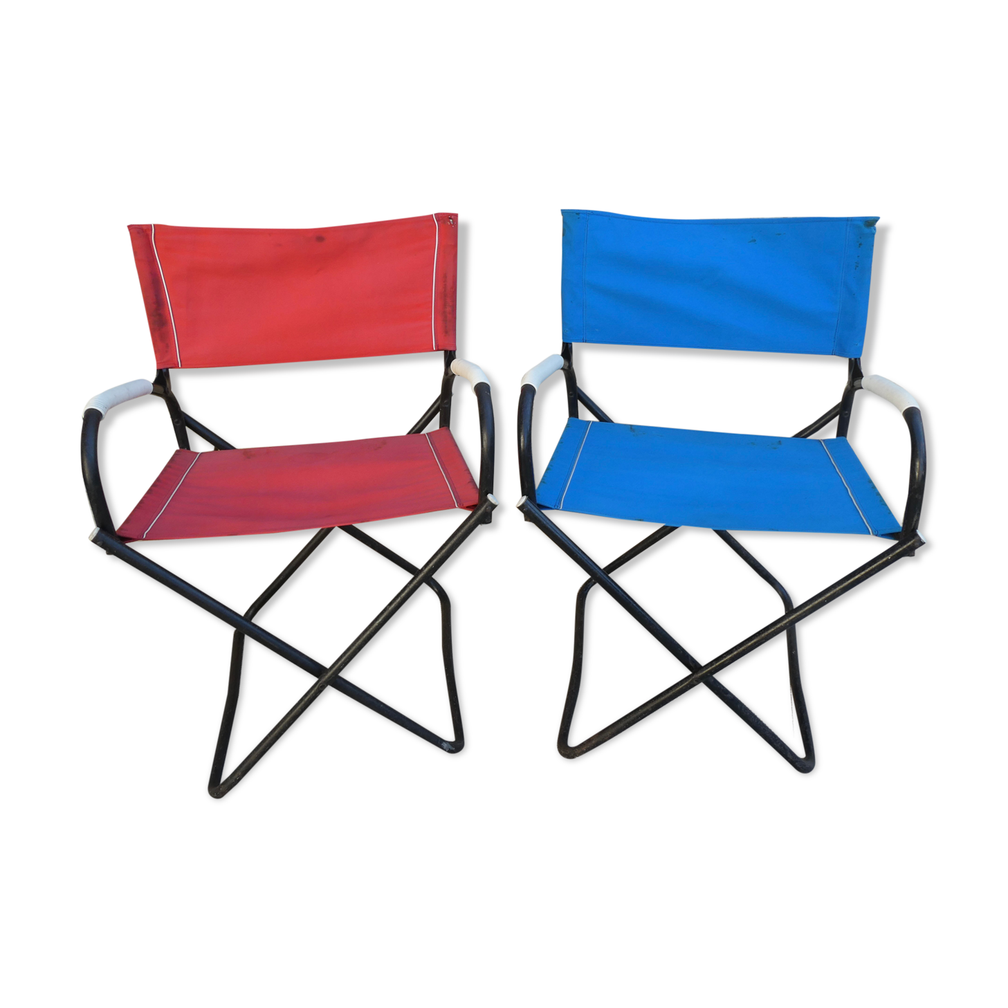 Pair of folding armchairs from the 60s, in metal and fabric