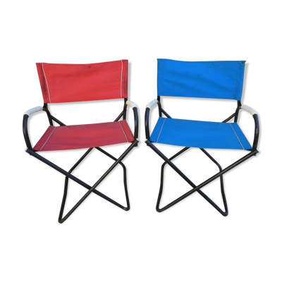 Paire de fauteuils pliants des années 60, en métal et tissu