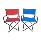 Pair of folding armchairs from the 60s, in metal and fabric