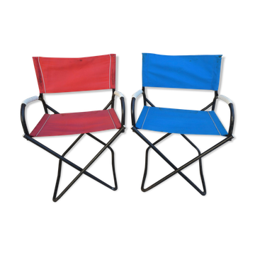 Paire de fauteuils pliants des années 60, en métal et tissu