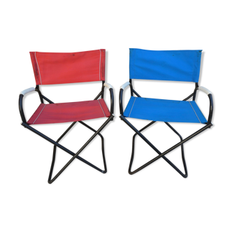 Pair of folding armchairs from the 60s, in metal and fabric