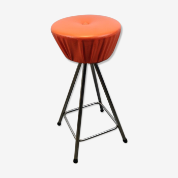 Tabouret vintage pivotant chrome et assise orange