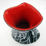 Black ceramic vase, white spaghetti patterns Vallauris France vintage 50s