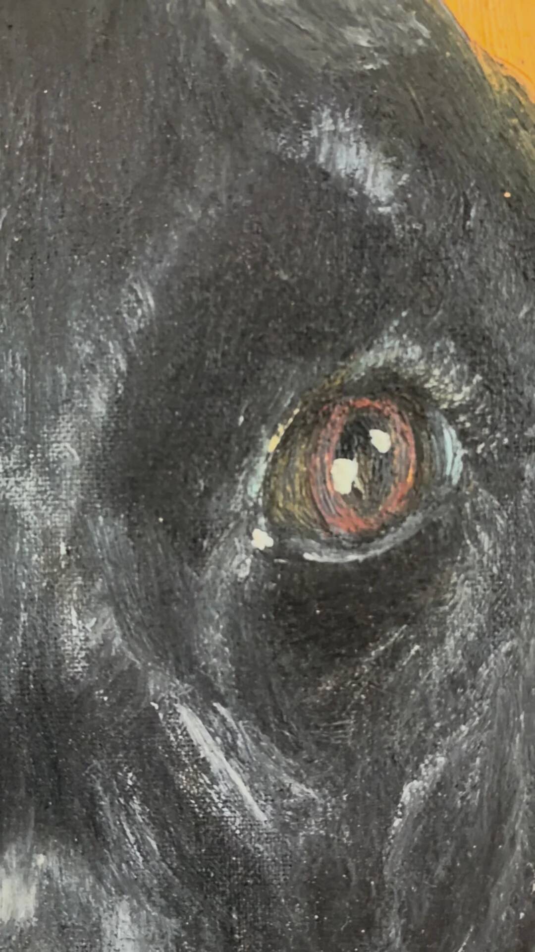 Vintage original dog portrait oil painting, signed animal art