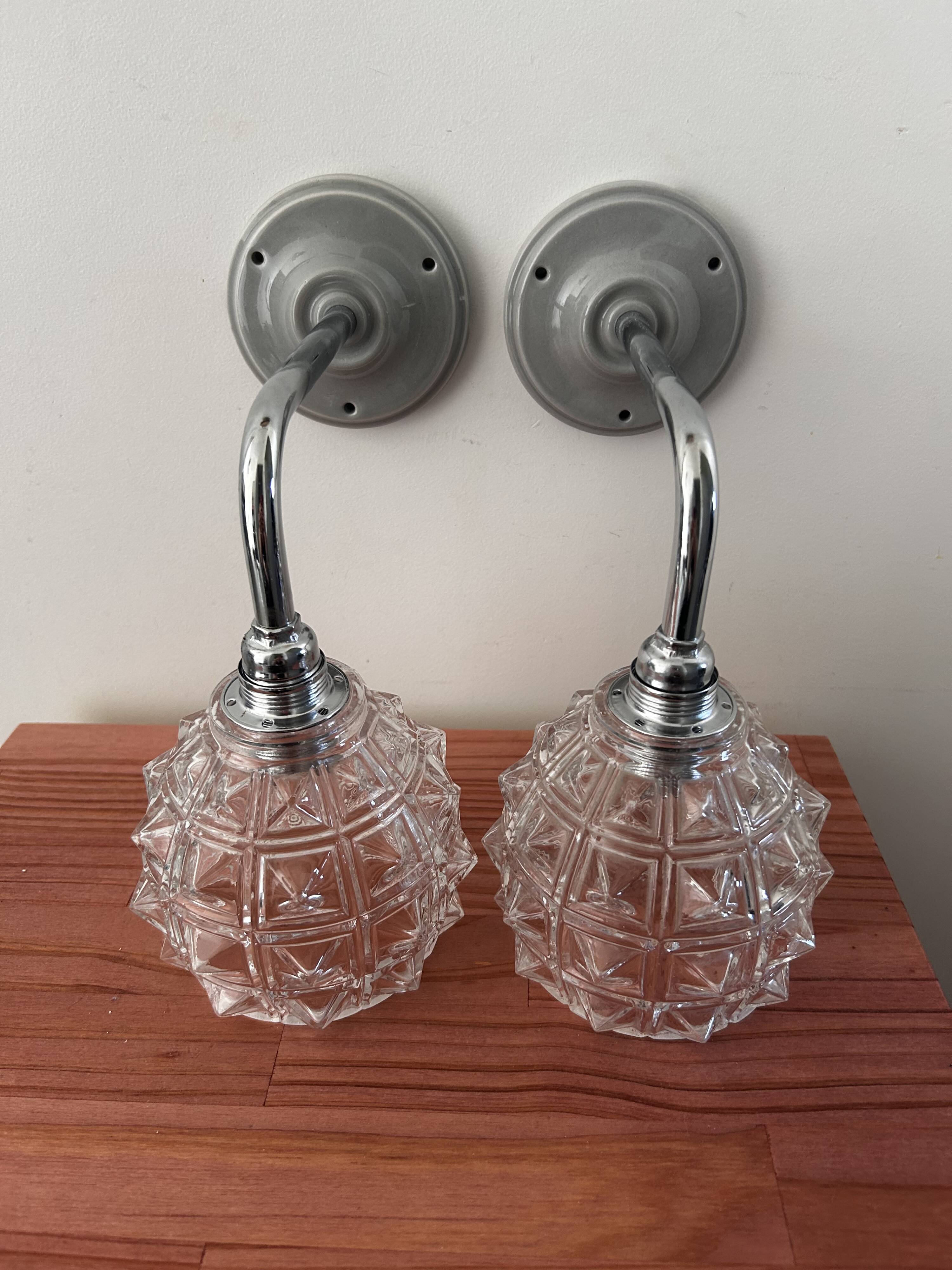 Pair of chrome wall lights