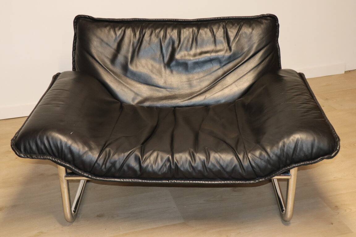 Vintage armchair by Johan Bertil Häggström for Ikéa in leather and chrome metal, 1970s