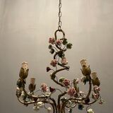 Italian Tole Ceramic Flower Chandelier, 1960s