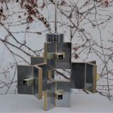 Ceiling lamp in chromed aluminum and brass, 1970