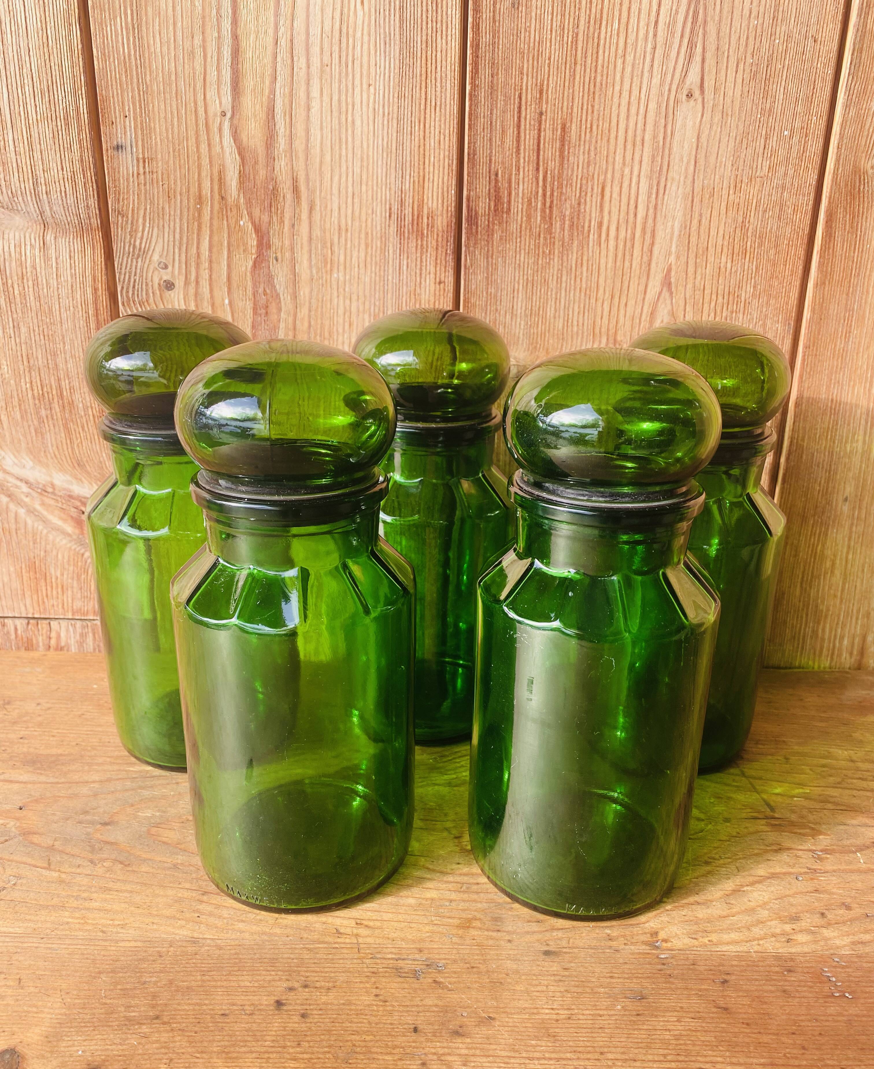 Lot de 5 pots vintage en verre vert