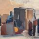 Large original Swedish oil on canvas - 'Blue Bottle and Books' by Gustav Adolf Johansson - 1962 - vintage and framed
