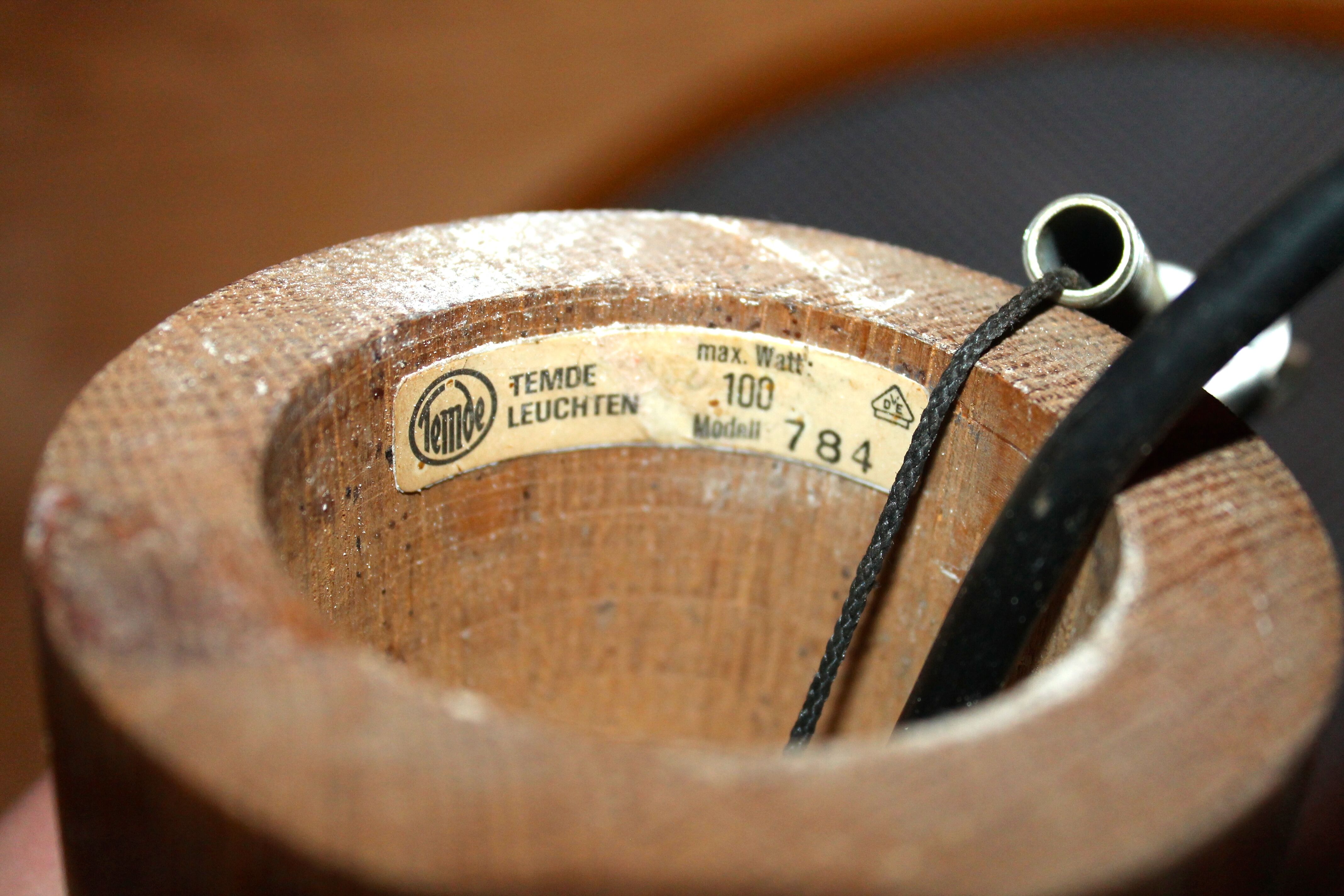 Temde Leuchten, 50's/60's and teak and brass hanging lamp