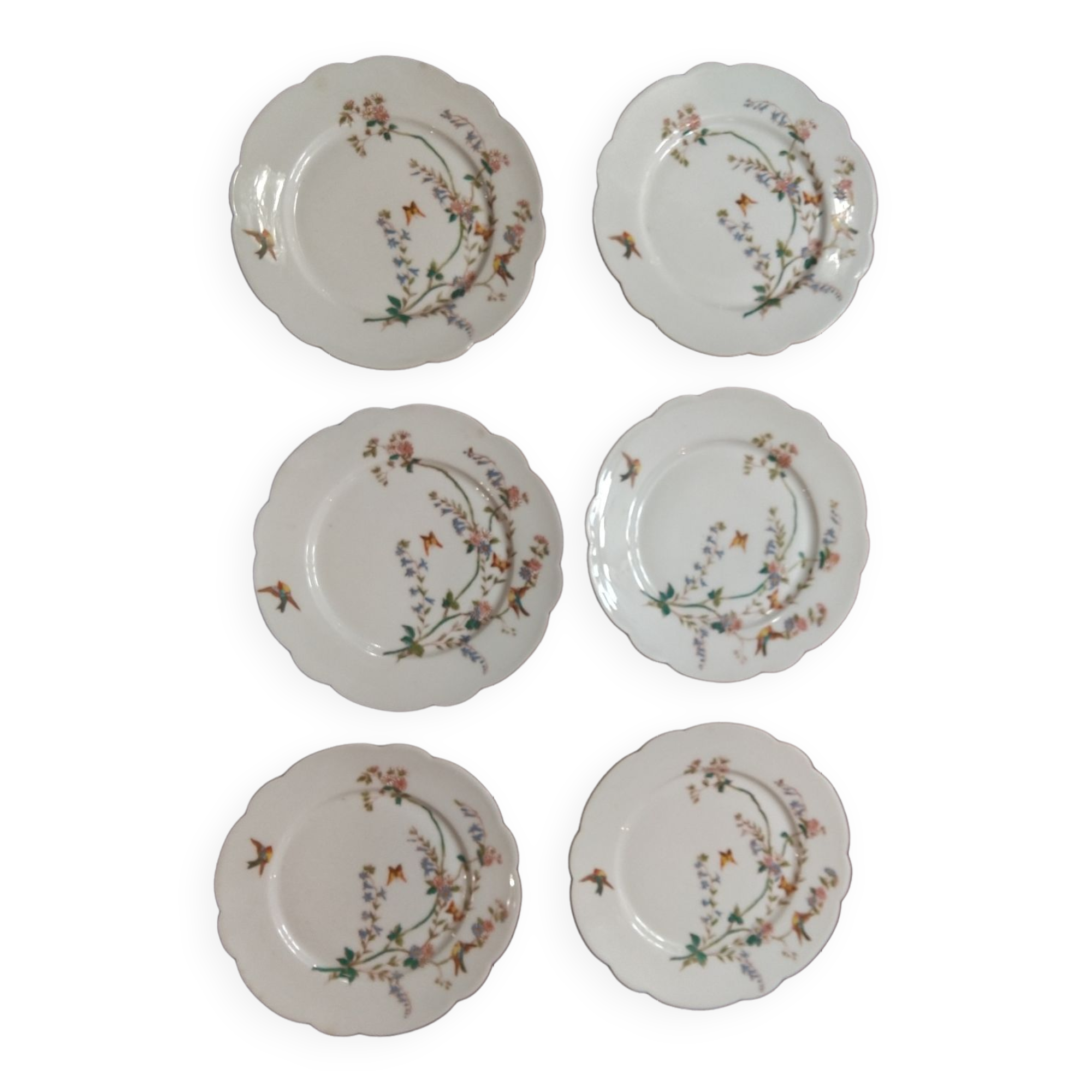 6 art nouveau dessert plates
