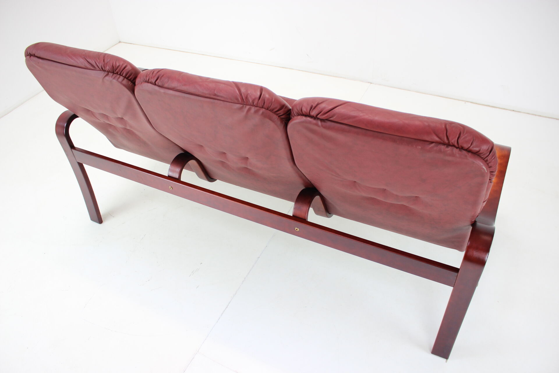 1980 Three-Seater Leather Sofa, Ton Czechoslovakia