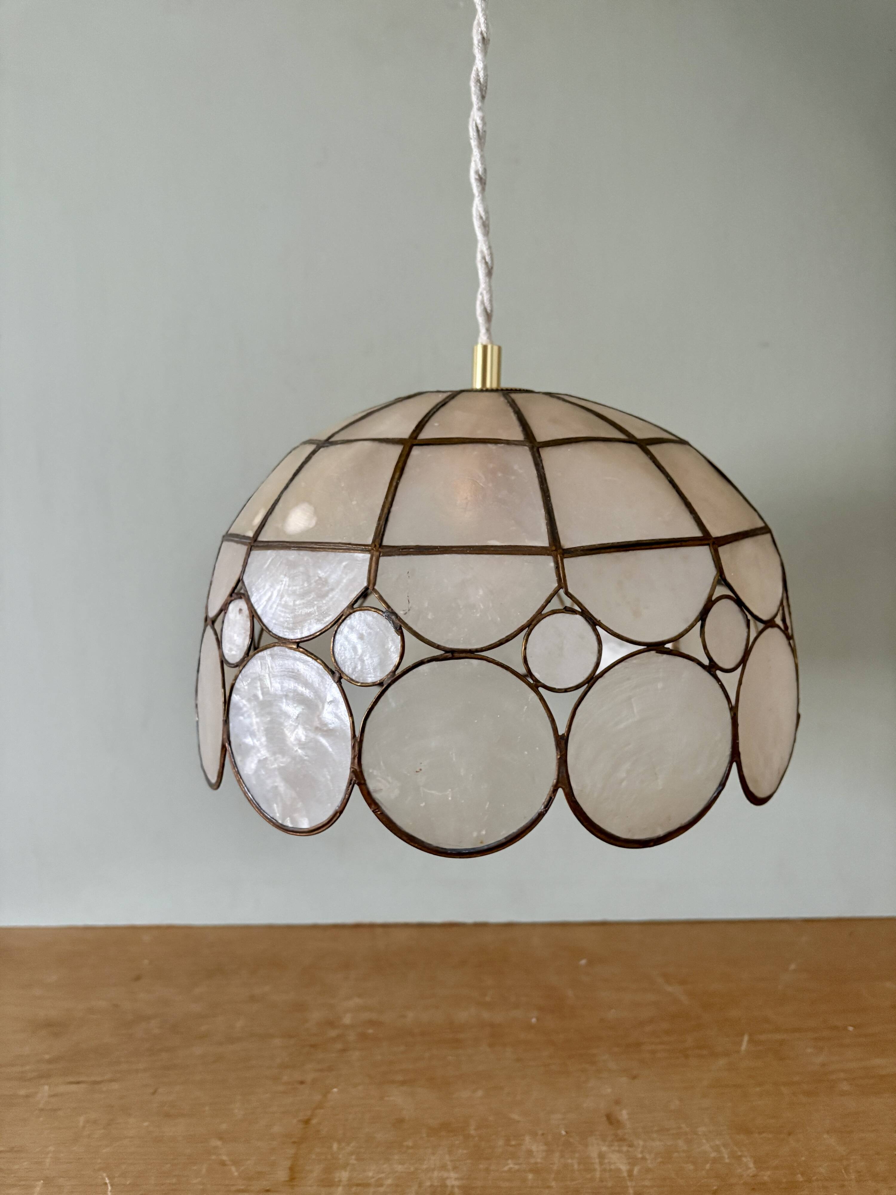 Vintage mother-of-pearl and brass lampshade pendant light