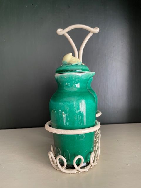 Oiler vintage vinegar 1950 ceramic and perforated metal