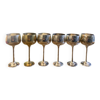 Set of 6 silver-plated metal wine glasses