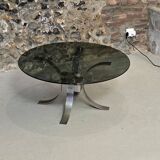 Table basse vintage en métal et verre fumé, 1970
